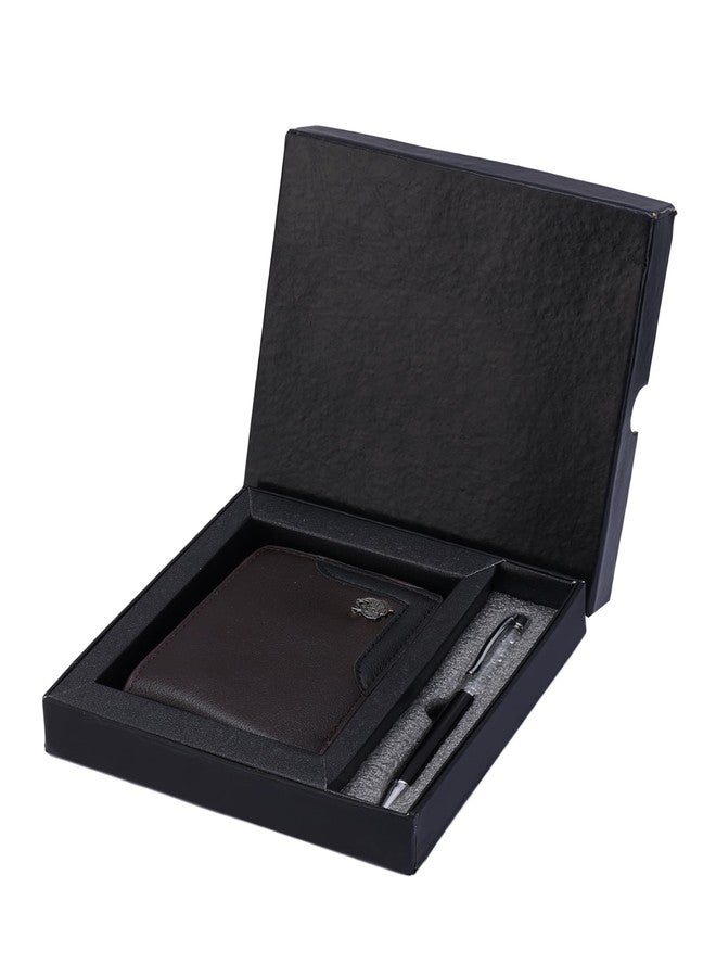 ZEVORA Premium Brown Leather Wallet & Pen Gift Set for Men - Stylish Bi-Fold Wallet with Pen in Luxury Gift Box - Image 1